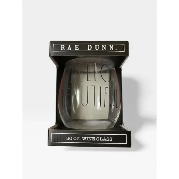 Rae Dunn “Hello Beautiful” 30 oz stemless wine glass, new in box Rare - Picture 1 of 1